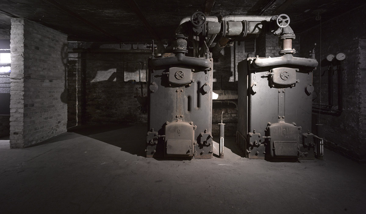 Boiler of the original central hot-water heating system. Photo: Harry Weber